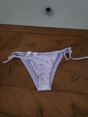 Aerie Lilac Paisley Print Bikini Bottoms with Side Ties